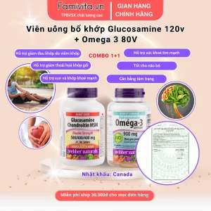 (Combo) viên uống bổ khớp Glucosamine120v + Omega 3 80v